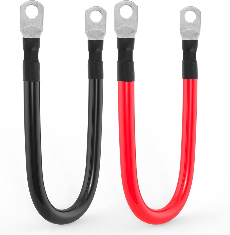 TUELETFU 1/0 AWG Gauge Battery Cable Power Inverter Cables with 3/8 Inch lugs for Solar Marine RV Car Truck Tractor Motorcycle 2pcs (2FT) - Image 1